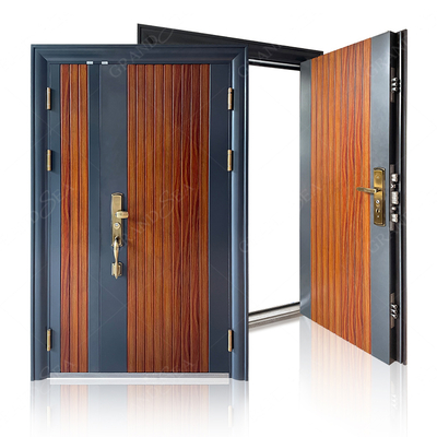 2022 New Design Latest Modern Style Grey Wooden Texture High Grade Burglar Proof Strong Security Steel Front Entry Door