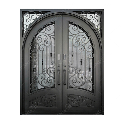Modern Screen Main Entry Rod House Storm Security Black Single Double Modern Wrought Cost Iron Front Doors