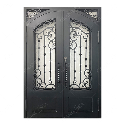Modern Screen Main Entry Rod House Storm Security Black Single Double Modern Wrought Cost Iron Front Doors
