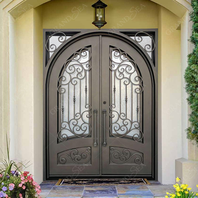Modern Screen Main Entry Rod House Storm Security Black Single Double Modern Wrought Cost Iron Front Doors