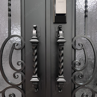 Modern Screen Main Entry Rod House Storm Security Black Single Double Modern Wrought Cost Iron Front Doors