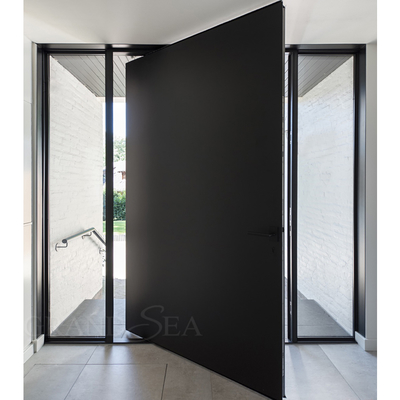 Luxury Style Top Quality Black Color Bright Painting Side Glass Fixed Panel Front Pivot Door with Stainless Steel Handle