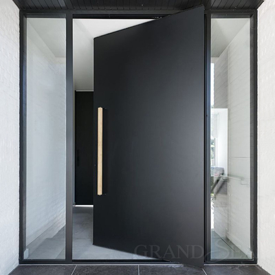 Luxury Style Top Quality Black Color Bright Painting Side Glass Fixed Panel Front Pivot Door with Stainless Steel Handle