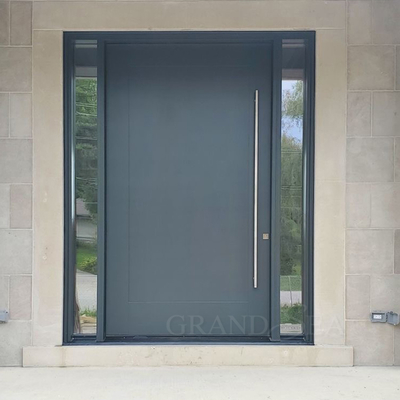 Luxury Style Top Quality Black Color Bright Painting Side Glass Fixed Panel Front Pivot Door with Stainless Steel Handle