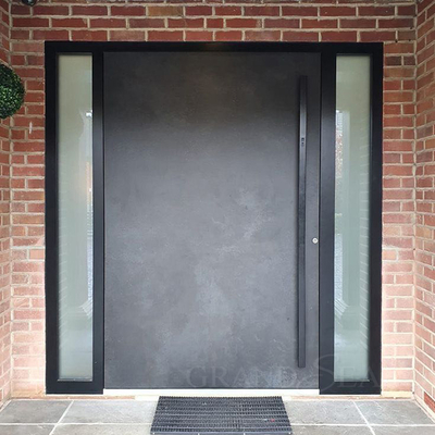 Luxury Style Top Quality Black Color Bright Painting Side Glass Fixed Panel Front Pivot Door with Stainless Steel Handle