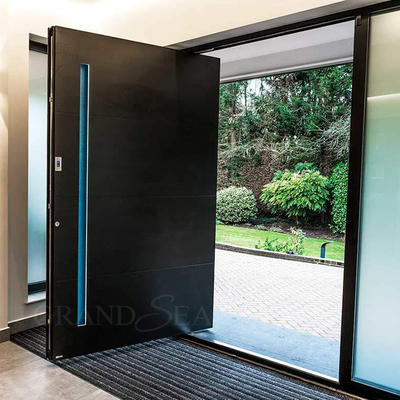 Luxury Style Top Quality Black Color Bright Painting Side Glass Fixed Panel Front Pivot Door with Stainless Steel Handle