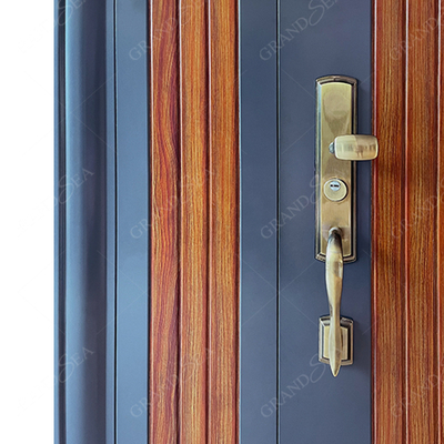 2022 New Design Latest Modern Style Grey Wooden Texture High Grade Burglar Proof Strong Security Steel Front Entry Door