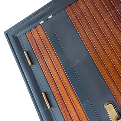 2022 New Design Latest Modern Style Grey Wooden Texture High Grade Burglar Proof Strong Security Steel Front Entry Door