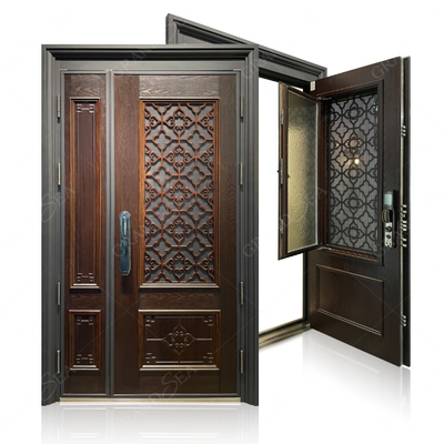 Modern Design Wooden Grain Anti-theft Door Villa Multi Lock Point Front Safety Steel Door Exterior Security Door