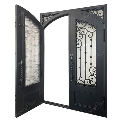 Latest Modern Cast Iron Factory Price Front Door with Glass, Entry Double Wrought Iron Door Design for Villa