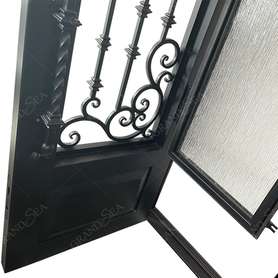 Latest Modern Cast Iron Factory Price Front Door with Glass, Entry Double Wrought Iron Door Design for Villa