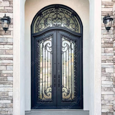 Multifunctional Fiberglass Safety Metal Wrought Iron Front Double Door on Outdoor Wrought Iron Door for Home