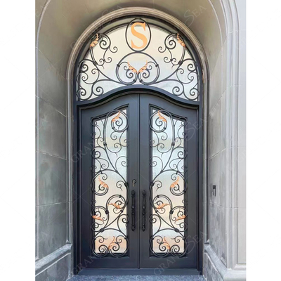 Multifunctional Fiberglass Safety Metal Wrought Iron Front Double Door on Outdoor Wrought Iron Door for Home