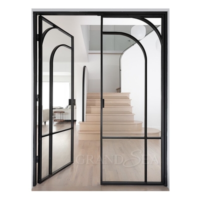 Simple Custom Interior Grill Design Living Room Double Cast Forged Wrought Steel Partition French Glass Iron Door for House