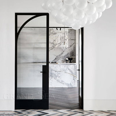 Simple Custom Interior Grill Design Living Room Double Cast Forged Wrought Steel Partition French Glass Iron Door for House