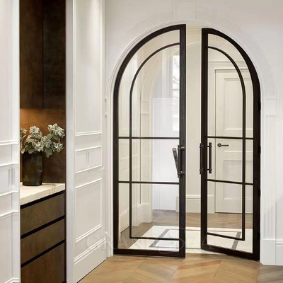 Simple Custom Interior Grill Design Living Room Double Cast Forged Wrought Steel Partition French Glass Iron Door for House