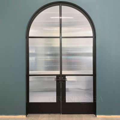 Simple Custom Interior Grill Design Living Room Double Cast Forged Wrought Steel Partition French Glass Iron Door for House