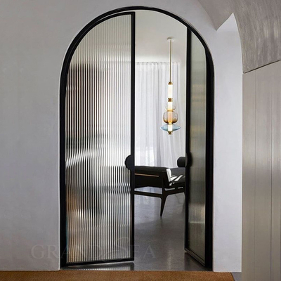 Simple Custom Interior Grill Design Living Room Double Cast Forged Wrought Steel Partition French Glass Iron Door for House
