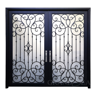 French Luxury Wholesale Security Entrance Exterior Front  Garage Wrought Iron Door with Double Door Design