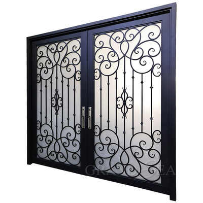 French Luxury Wholesale Security Entrance Exterior Front  Garage Wrought Iron Door with Double Door Design
