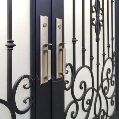 French Luxury Wholesale Security Entrance Exterior Front  Garage Wrought Iron Door with Double Door Design