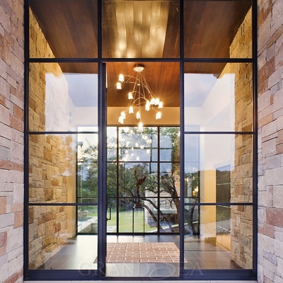 Cambodia Power Coating  Thick Frosted Tempered Glass Minimalist Safe Interior Entrance Wrought Iron Door for House