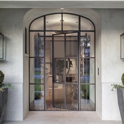 Cambodia Power Coating  Thick Frosted Tempered Glass Minimalist Safe Interior Entrance Wrought Iron Door for House