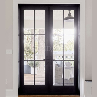 Cambodia Power Coating  Thick Frosted Tempered Glass Minimalist Safe Interior Entrance Wrought Iron Door for House