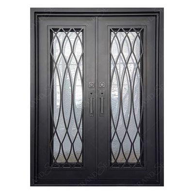 China Patio Single Pocket Double Door Main House Entry Entrance  Wrought Iron Door with Elegant Decorative Design