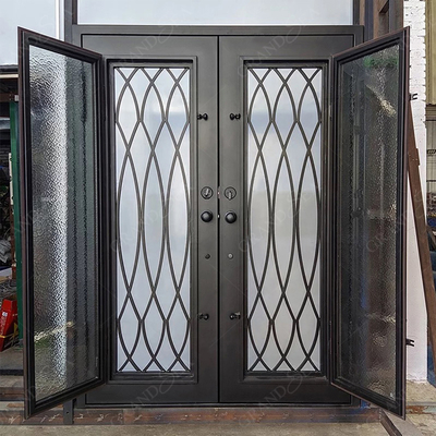 China Patio Single Pocket Double Door Main House Entry Entrance  Wrought Iron Door with Elegant Decorative Design