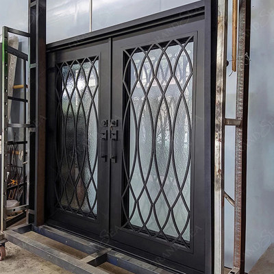 China Patio Single Pocket Double Door Main House Entry Entrance  Wrought Iron Door with Elegant Decorative Design