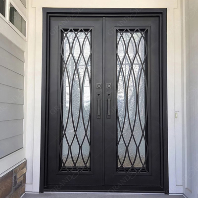 China Patio Single Pocket Double Door Main House Entry Entrance  Wrought Iron Door with Elegant Decorative Design