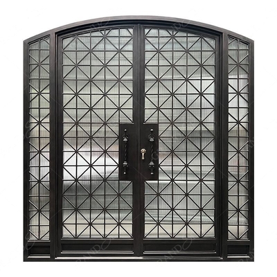 American Style Luxury Front Entry Reed Glass Black Hand Crafted Iron Doors Entrance Wrought
