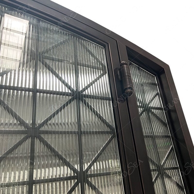 American Style Luxury Front Entry Reed Glass Black Hand Crafted Iron Doors Entrance Wrought