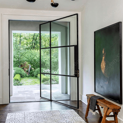 Modern Villa Residential Main Entrance Exterior Glass Steel Wrought Iron Pivot Doors Front Entry Doors