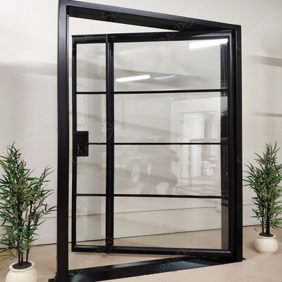 Modern Villa Residential Main Entrance Exterior Glass Steel Wrought Iron Pivot Doors Front Entry Doors
