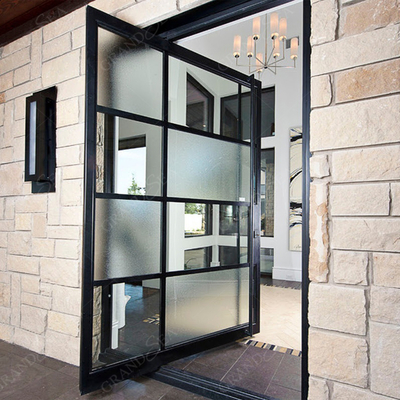 Modern Villa Residential Main Entrance Exterior Glass Steel Wrought Iron Pivot Doors Front Entry Doors